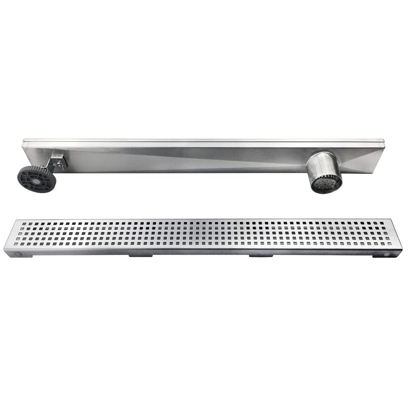 Neodrain 36-Inch Offset Side Outlet Linear Shower Drain with Quadrato Pattern Grate Cover, Brushed 304 Stainless Steel Rectangle Shower Floor Drain, with Leveling Foot, Hair Strainer Catcher - Image 2